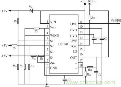 三路輸出模塊電源過、欠壓保護(hù)電路圖