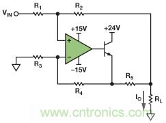 圖1. 改進型Howland電流源驅動接地負載。
