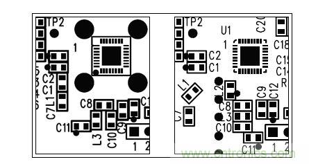  圖中所示為兩種不同的PCB布局，其中一種布局的元件排列方向不合理（L1和L3），另一種的方向排列則更為合適。