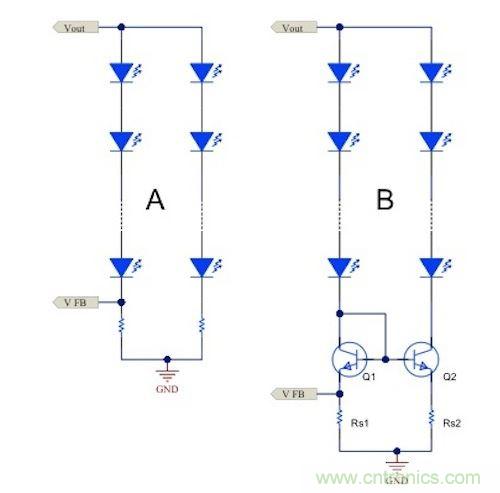 電流鏡 (B) 可針對簡單電阻器電流調節(jié) (A) 提供各種優(yōu)勢。