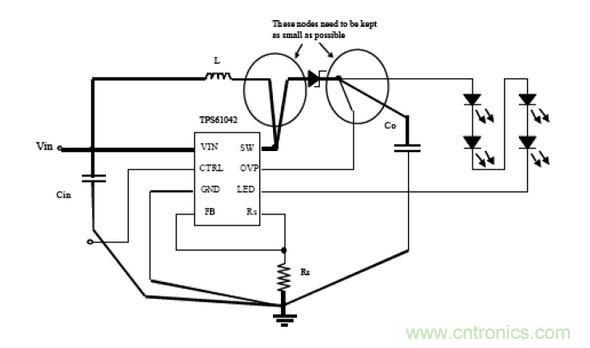 承載開關(guān)電流的節(jié)點和線跡應(yīng)保持最小化