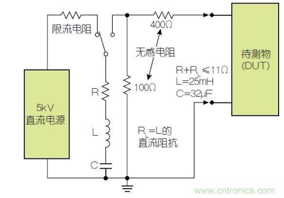 除顫器測(cè)試配置(注意較大電容)。