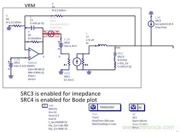 圖5：簡化后的狀態(tài)空間平均模型顯示了誤差放大器電路、功率級跨導(dǎo)和輸出電容。