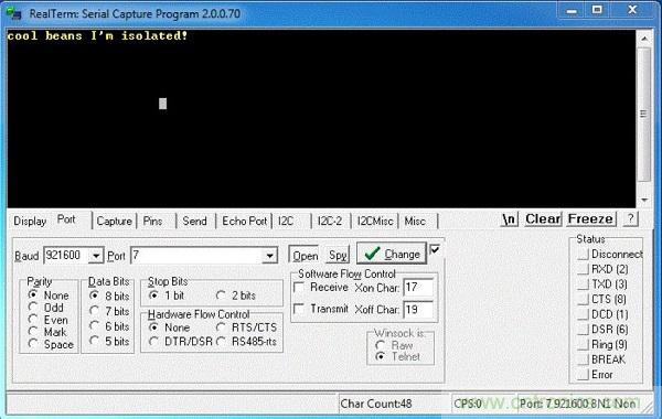  圖6：隔離型USB-to-UART轉(zhuǎn)換器的環(huán)回測試。