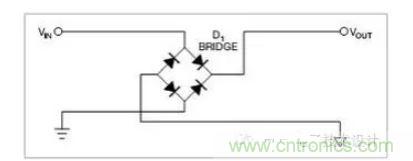 是一個橋式整流器，不論什么極性都可以正常工作，但是有兩個二極管導(dǎo)通，功耗是圖1的兩倍.