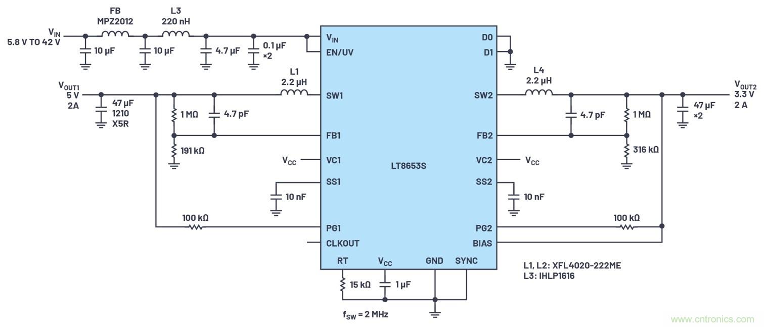 具有6.2 &micro;A靜態(tài)電流的雙通道、42 V、2 A、單片、同步降壓型Silent Switcher 2穩(wěn)壓器